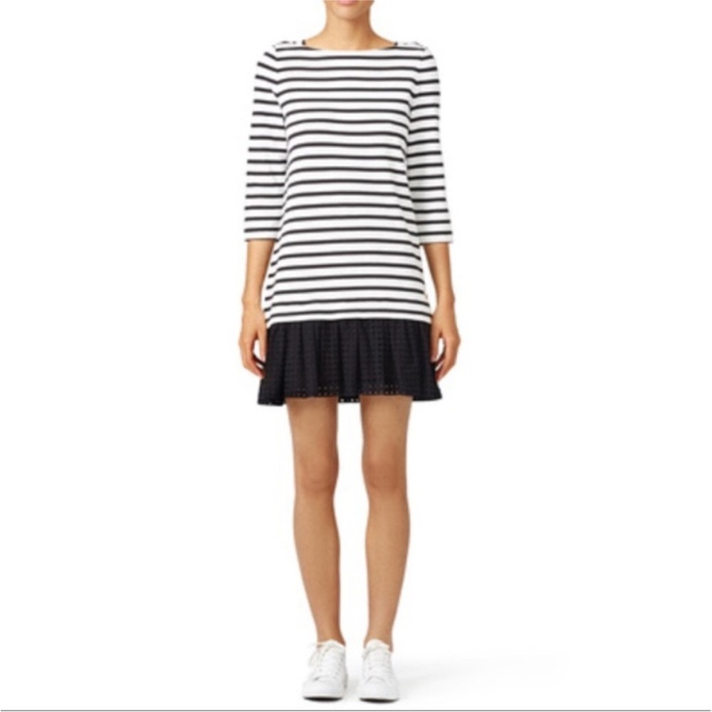 Kate Spade Broome Street Dot Eyelet Striped Navy Dress